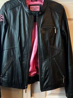 Harley-Davidson Women's Leather Jacket in Black with Pink Lining